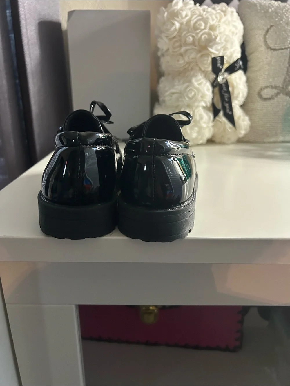 Kids Black Patent Fringe Loafers